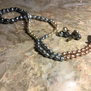 Miriam Haskel Baroque Style pearl necklace and matching earrings, paper tags